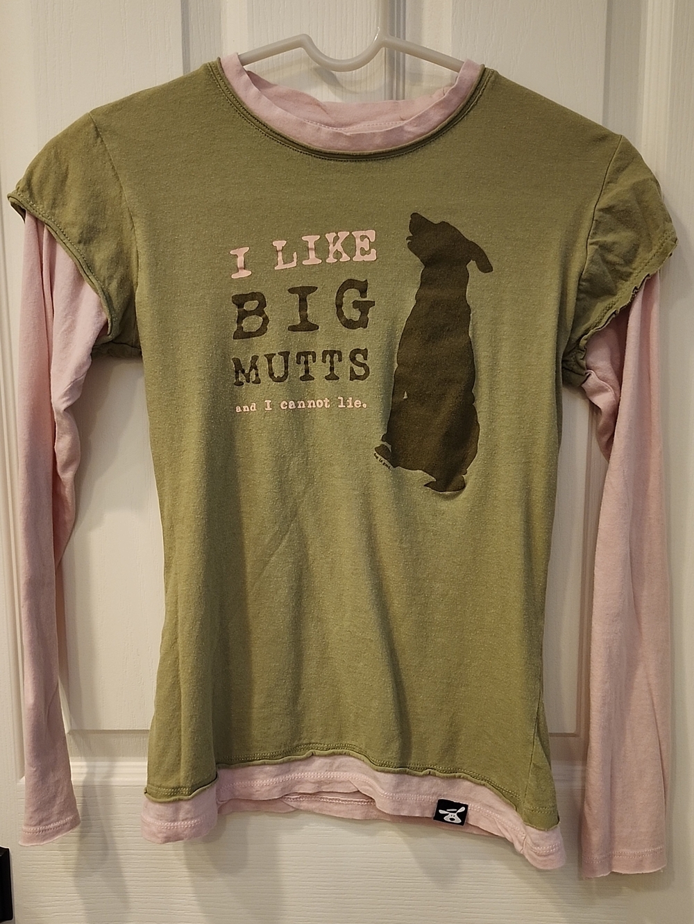 I Like Big Mutts Light Olive & Light Pink Layered Long Sleeve Tee Size S